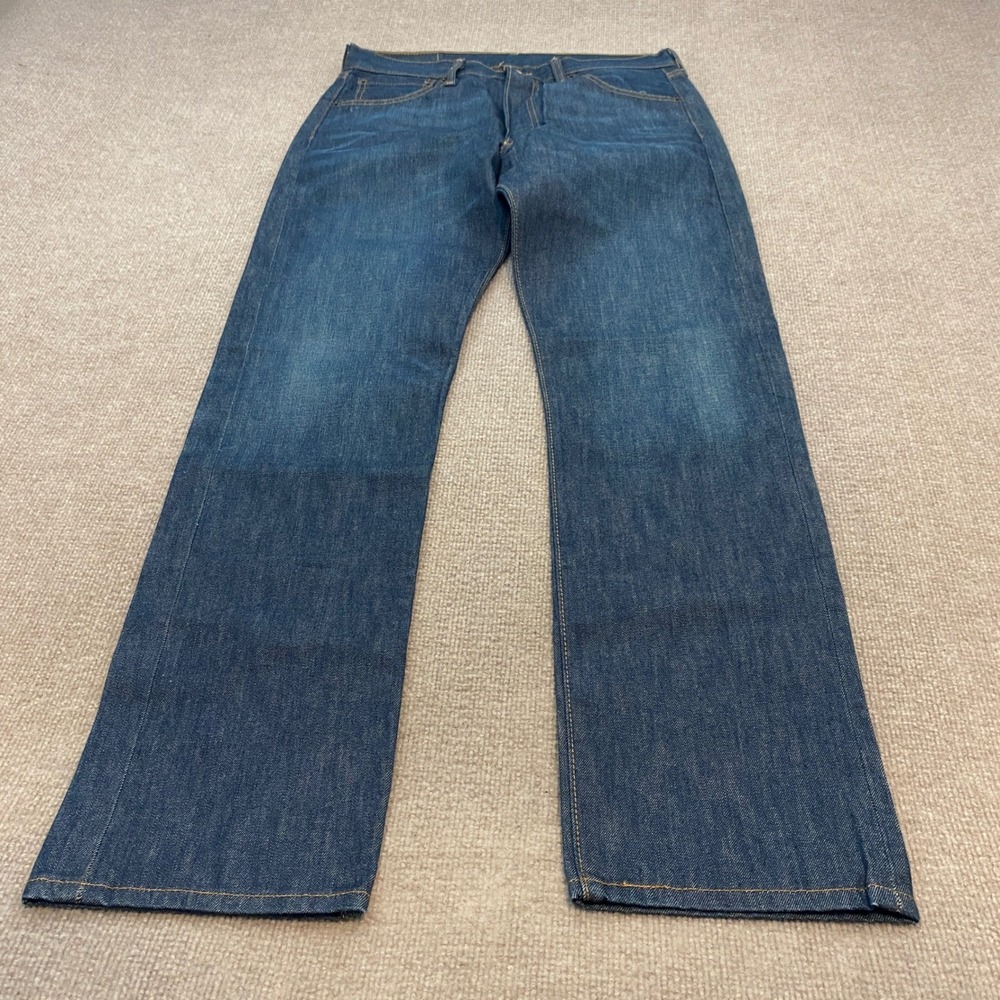 Levis 501 Jeans Mens 34x34 Blue Whiskered Denim Straight Leg Button Fly Original